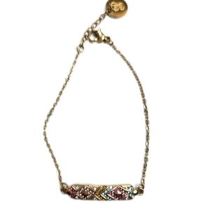 Plunder Gold-Tone Bar Bracelet with Pink & Light Blue Accents Non Tarnish